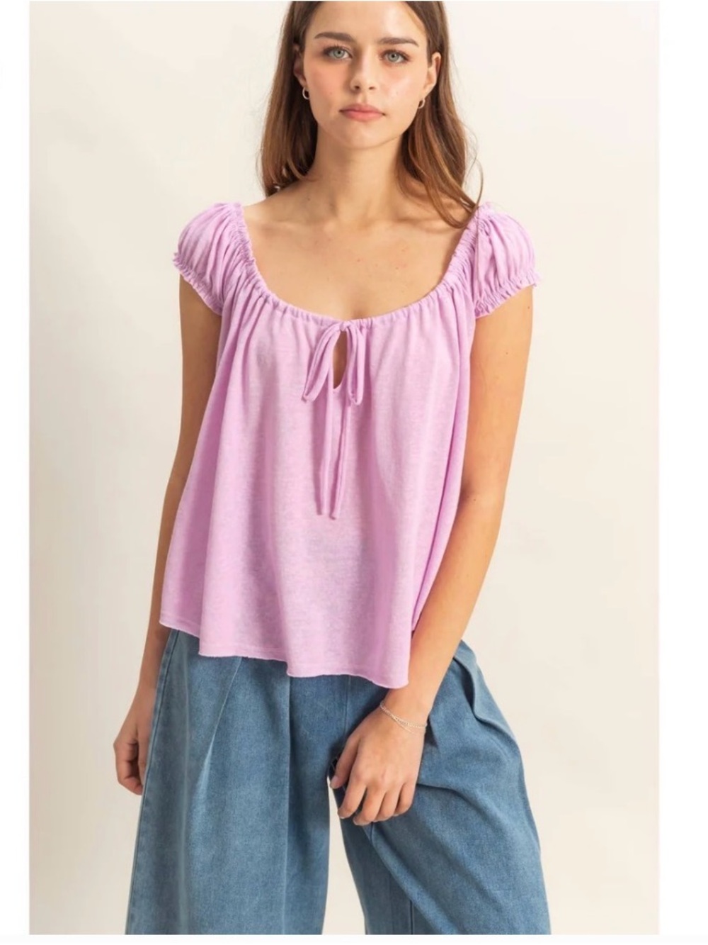 Lilac Tie-Front Peasant Camisole Top